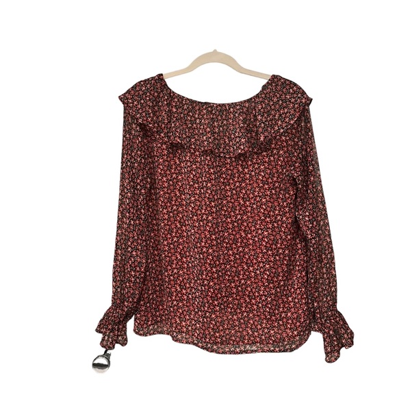 Loft Floral Ruffle Blouse, Dark Permisson, Sz S - Picture 6 of 15